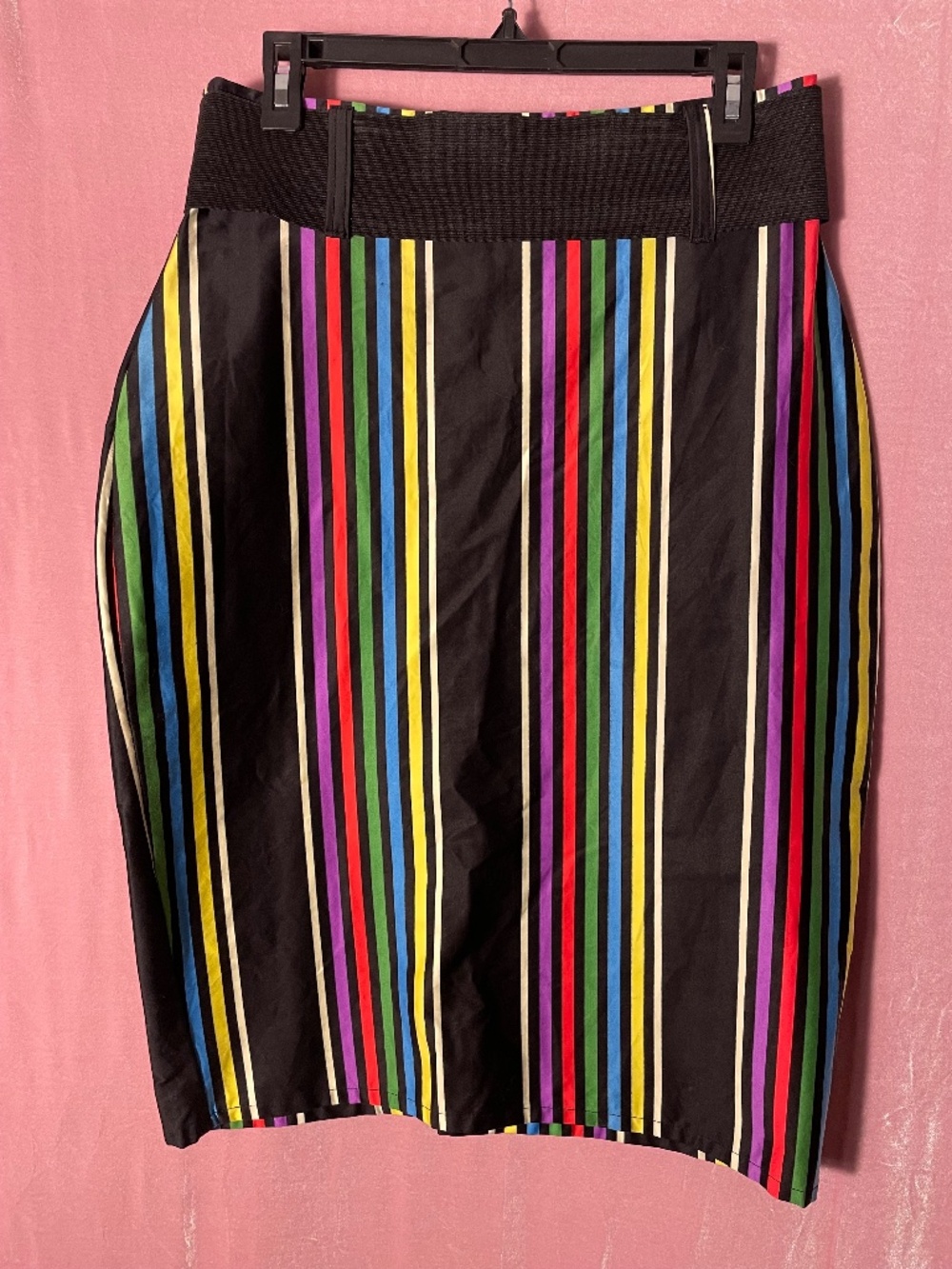 Retro black wiggle skirt XL candy colored stripes Switchblade Stiletto